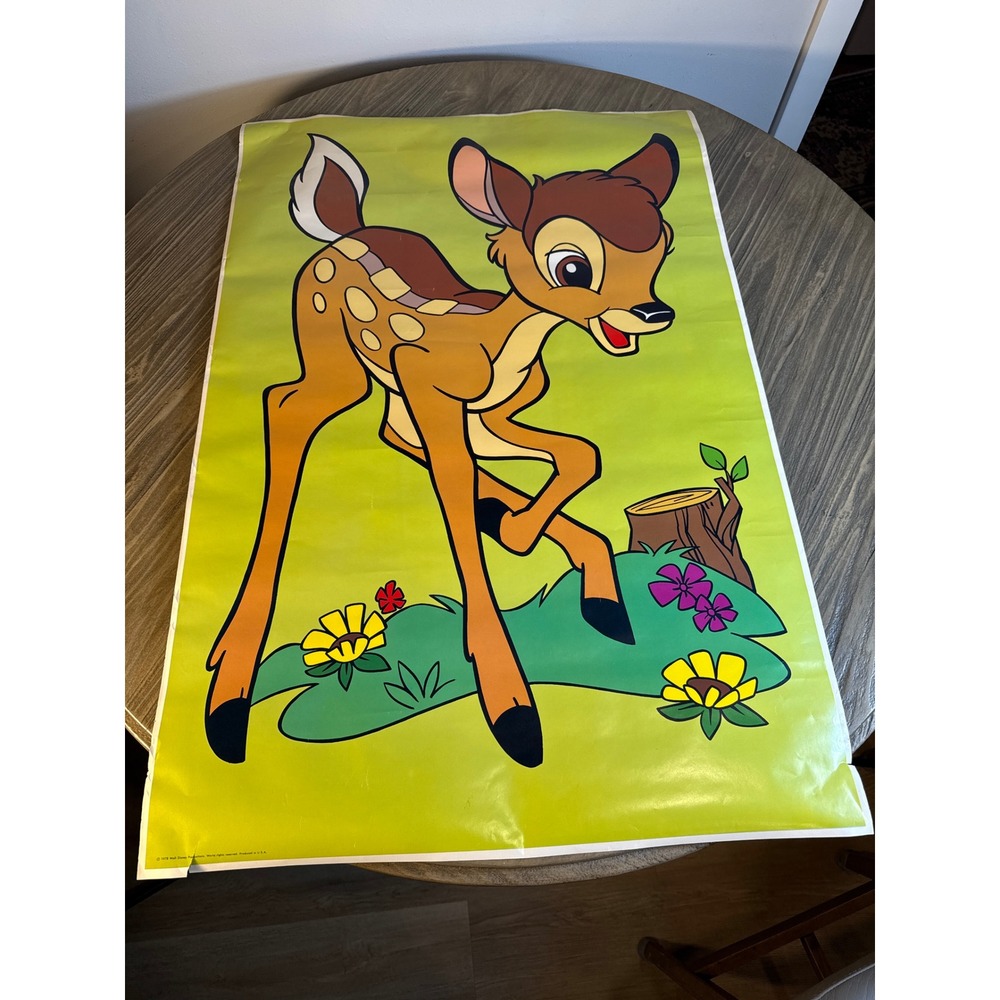 Vintage 1978 Disney Bambi Poster Storybook Green Double Sided Art